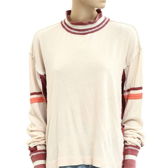 Free People We The Free Full Speed Tee High Crew Neck Top Striped M New 281863 - Picture 5 of 7